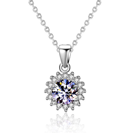 Moissanite 925 Sterling Silver Sunflower Necklace, European and American Flower Pendant, Cross-border Clavicle Necklace for Women