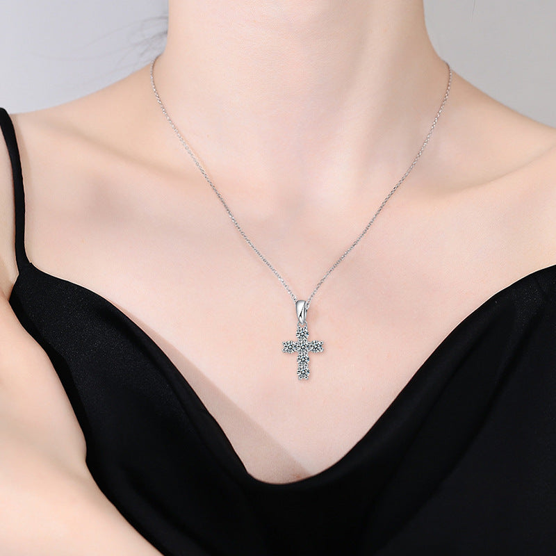 Moissanite Diamond Cross Pendant Necklace 925 Sterling Silver Designed Niche High-End Jewelry Cross-Border Wholesale