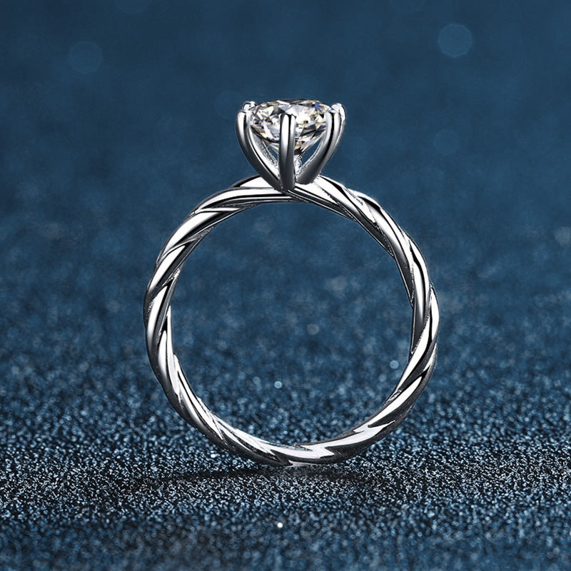 Moissanite women's ring 925 pure silver unique high-end style full set twisted arm braided finger ring silver jewelry