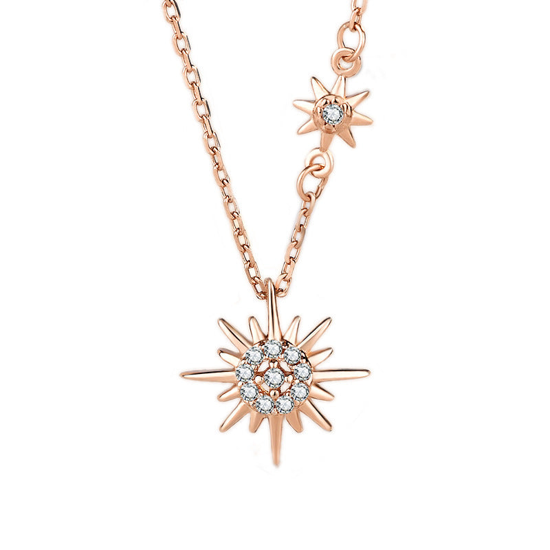 S925 Sterling Silver Sun Necklace for Women, Summer Unique Design Starlight Pendant Accessories, Internet Celebrity Same Style Accessories
