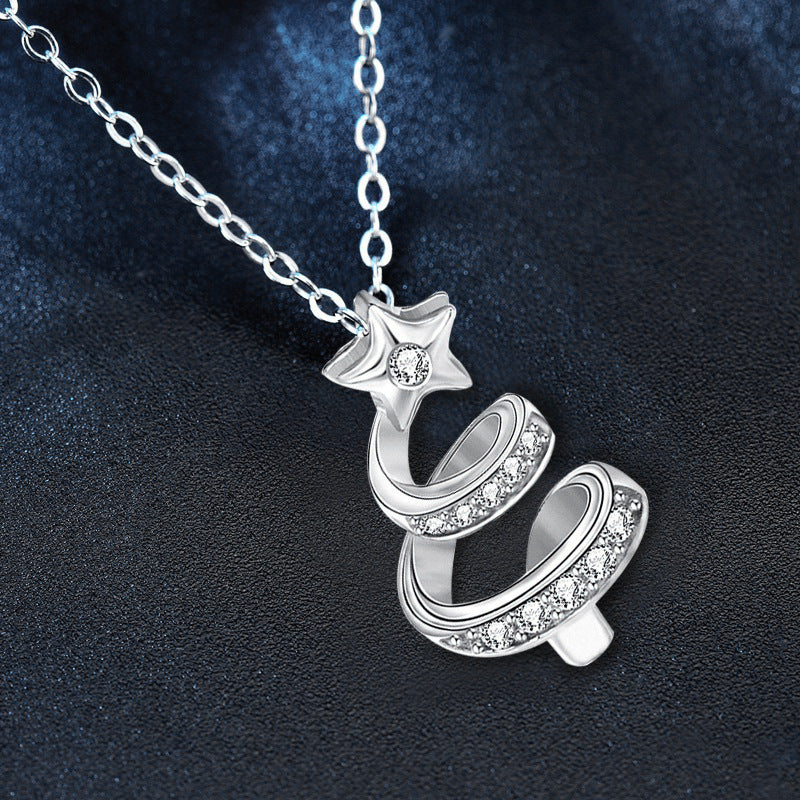 Original Christmas Necklace Accessories 925 Pure Silver Star Tree Pendant European and American New Style Collar Accessories Christmas Gift