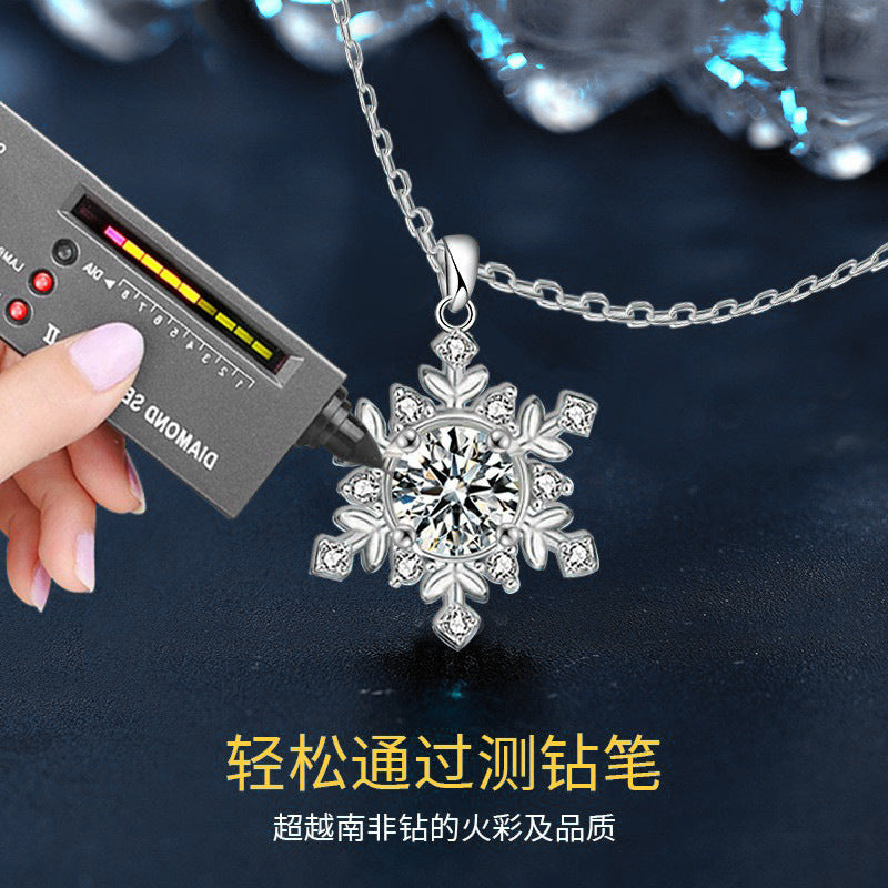 Original 925 Sterling Silver Snowflake Necklace, Universal Women's High-end Moissanite Pendant Silver Jewelry Collar Chain Gift