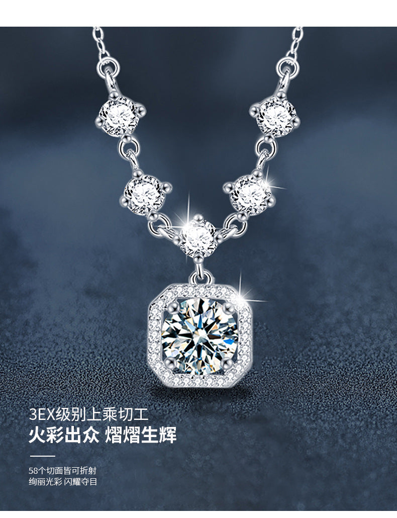 Mozambique 925 Sterling Silver Tassel Necklace Jewelry, Women's Unique High-end Style Cube Pendant Collar Chain