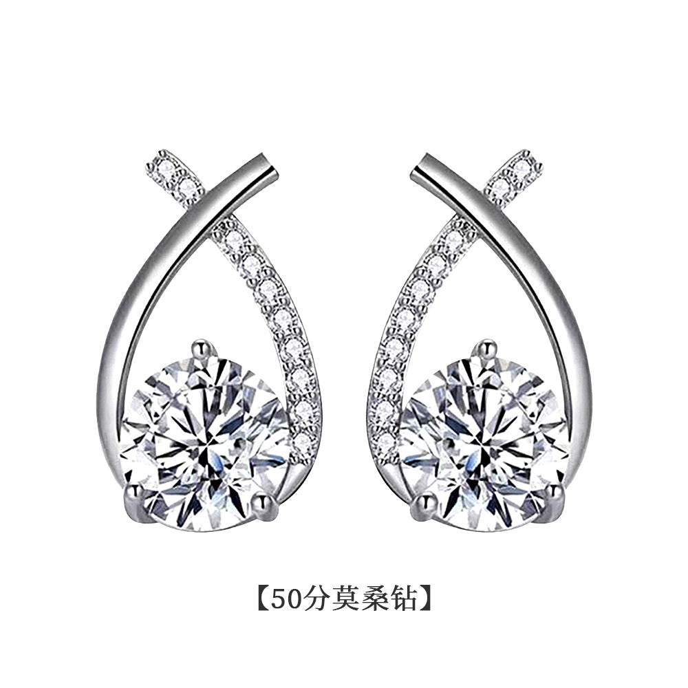 Moissanite 925 Sterling Silver Earrings Wholesale for Girls, Trendy Fish Tail Cross Earrings, Versatile Earrings with Certificate
