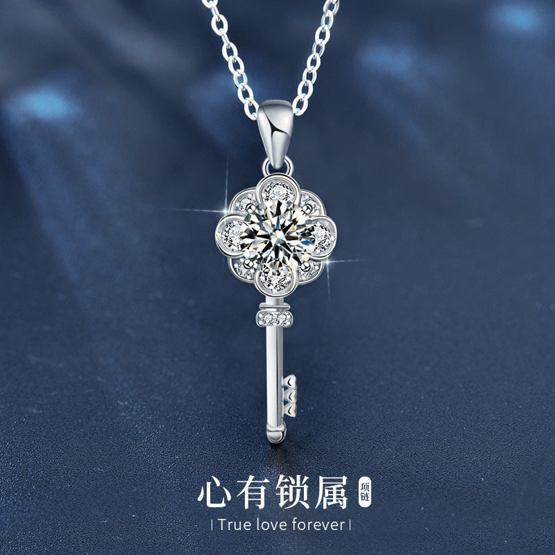 Original Design Jewelry Moissanite 925 Sterling Silver Key Necklace Women's Long Versatile Clavicle Pendant Couple Jewelry