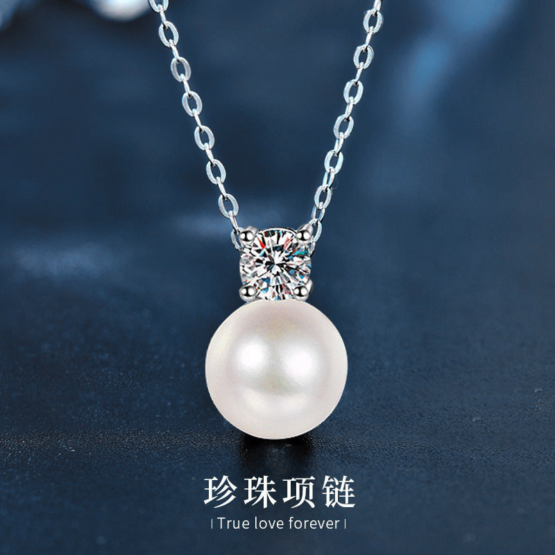 S925 Sterling Silver Pearl Necklace, Luxurious Moissanite Necklace, Versatile High-end Sweater Chain, Unique Collar Jewelry
