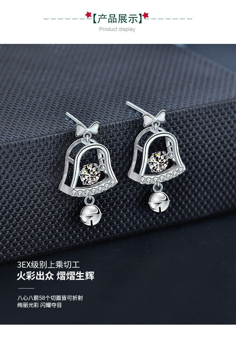 Mossianite Christmas Bell Earrings Stylish Tassel High-end Earrings 925 Pure Silver Cross-border Earrings