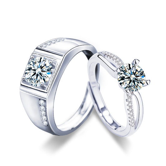 925 Silver Ring Couple Rings High-End Adjustable Diamond Ring Moissanite Jewelry