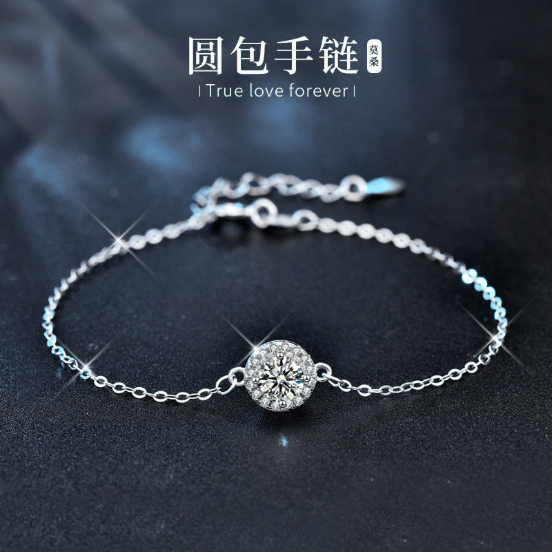 Moissanite 925 sterling silver summer small fresh round bracelet girls niche bracelet best friend gift 