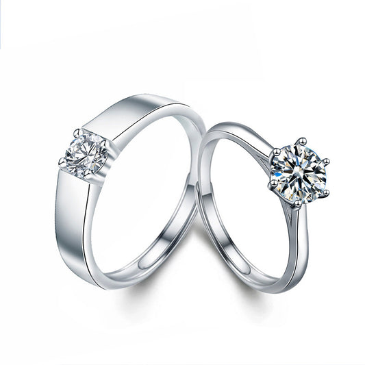 925 Silver Couple Ring, Unisex, Colorfast, Adjustable Matching Ring, High-end Moissanite Six-Prong Ring