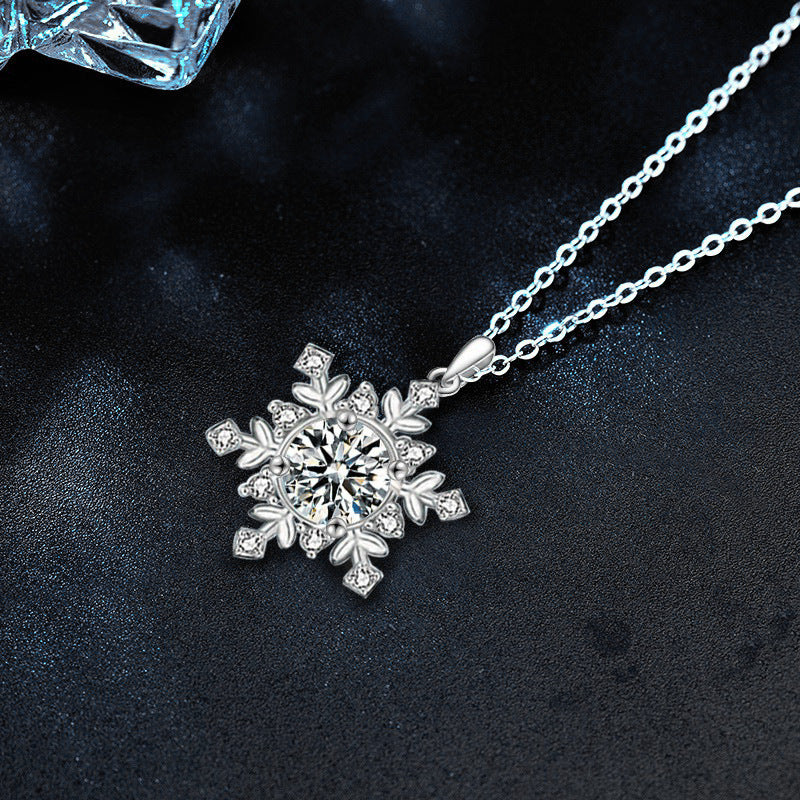Original 925 Sterling Silver Snowflake Necklace, Universal Women's High-end Moissanite Pendant Silver Jewelry Collar Chain Gift
