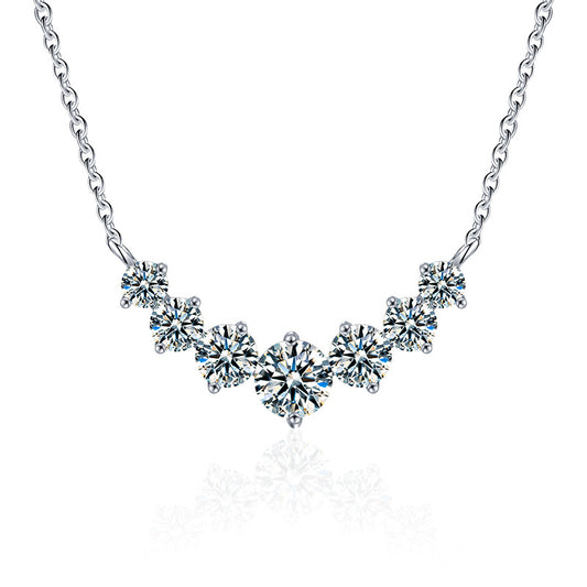 925 Silver Smiling Seven Princess Necklace Accessories, High-end, Versatile Moissanite Pendant, Women's Ins Simple Collar Chain