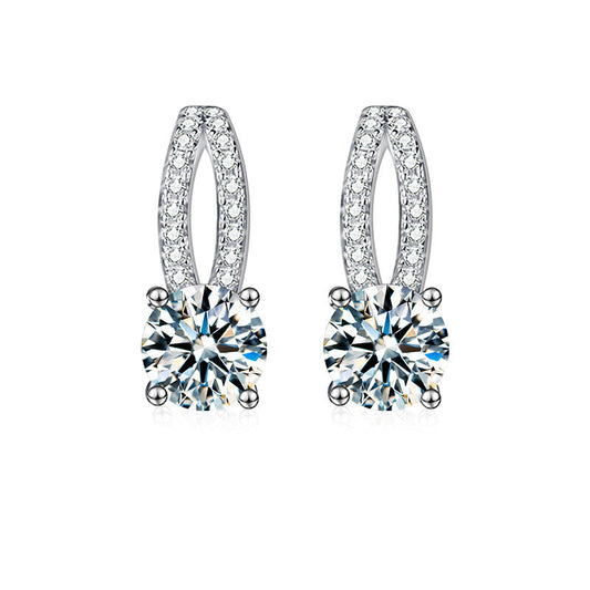 Moissanite earring, 925 pure silver, high-end simple and elegant style, four-claw earring, unique design sense