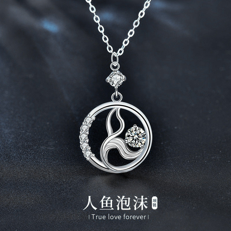 Original 925 Sterling Silver Mermaid Foam Necklace for Women, Moissanite Sweater Chain, Design-conscious, Unique, Sophisticated, Autumn and Winter Long Style