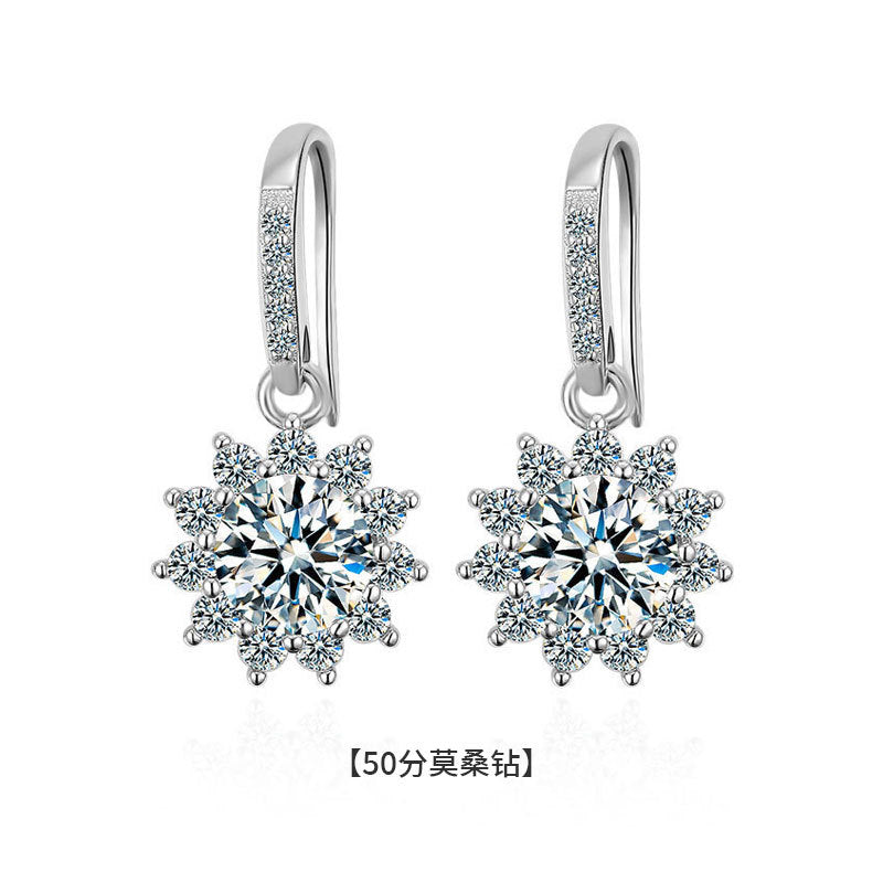 925 Sterling Silver Earrings Jewelry Sunflower Moissanite Diamond Ear Hooks Dangle Earrings Simple Flower Earrings