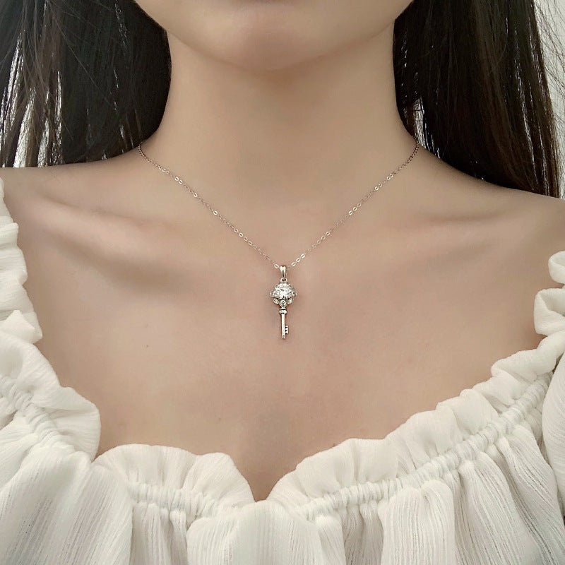 Original Design Jewelry Moissanite 925 Sterling Silver Key Necklace Women's Long Versatile Clavicle Pendant Couple Jewelry