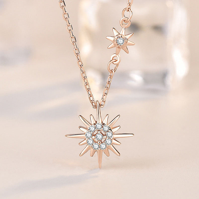 S925 Sterling Silver Sun Necklace for Women, Summer Unique Design Starlight Pendant Accessories, Internet Celebrity Same Style Accessories