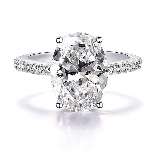 925 Silver Zirconia Dove Egg Ring Women's European and American Oval Shaped Engagement Ring Jewelry Cross-border Foreign Trade