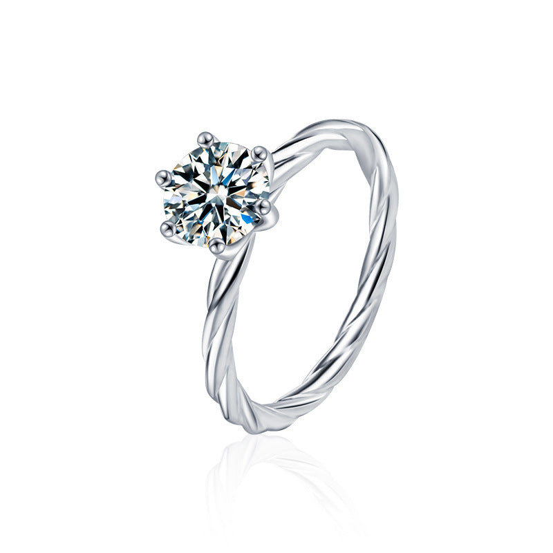 Moissanite women's ring 925 pure silver unique high-end style full set twisted arm braided finger ring silver jewelry