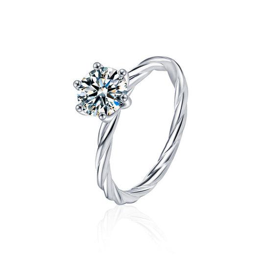 Moissanite women's ring 925 pure silver unique high-end style full set twisted arm braided finger ring silver jewelry
