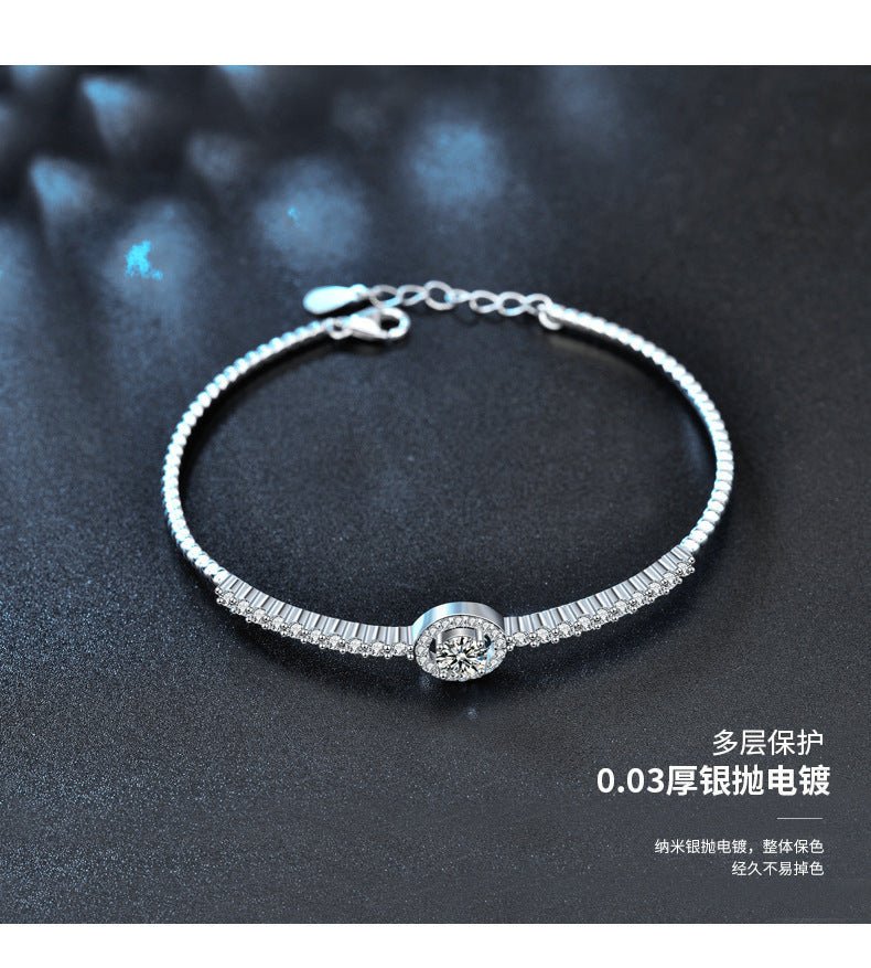 Moissanite 925 silver bracelet, girls' high-end bracelet, open silver bracelet, silver ring, Goddess Day gift accessory