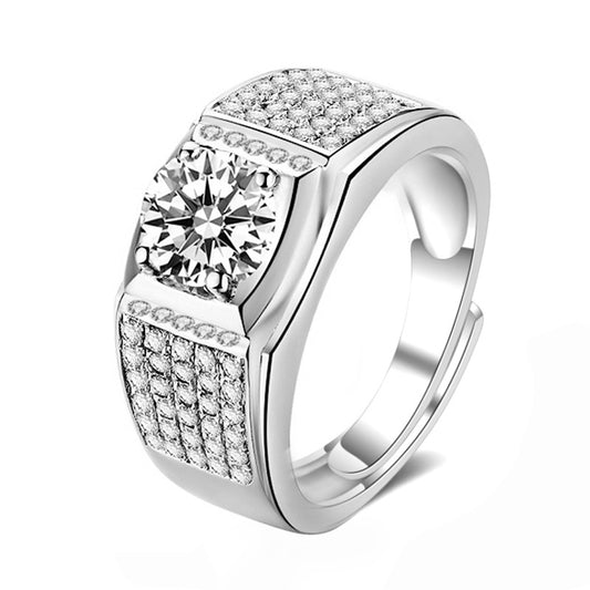 925 Silver Full Diamond Men's Ring, Moissanite Ring, Simulated Diamond Ring, Open Couples Ring, Qixi Gift