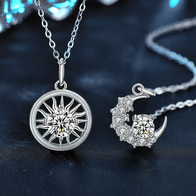 Original Mozambique stone 925 sterling silver jewelry, sun and moon couple necklace, women's high-end unique collar pendant