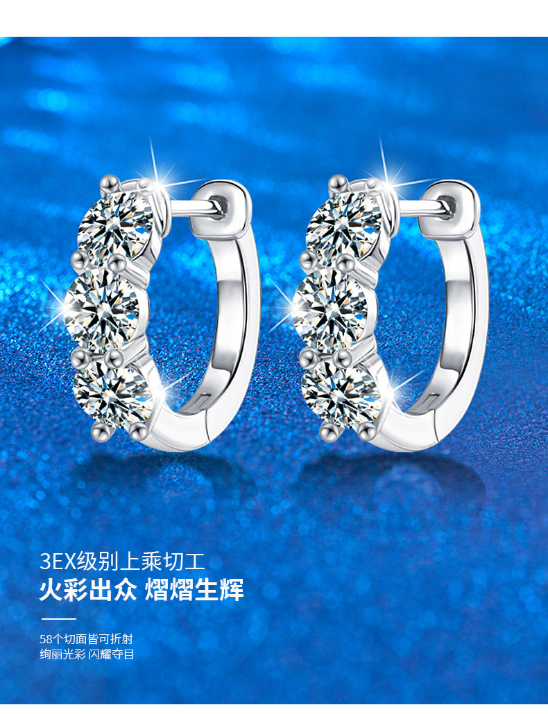 欧美跨境饰品S925纯银莫桑钻耳环时尚气质百搭耳钉ins耳饰秋冬款