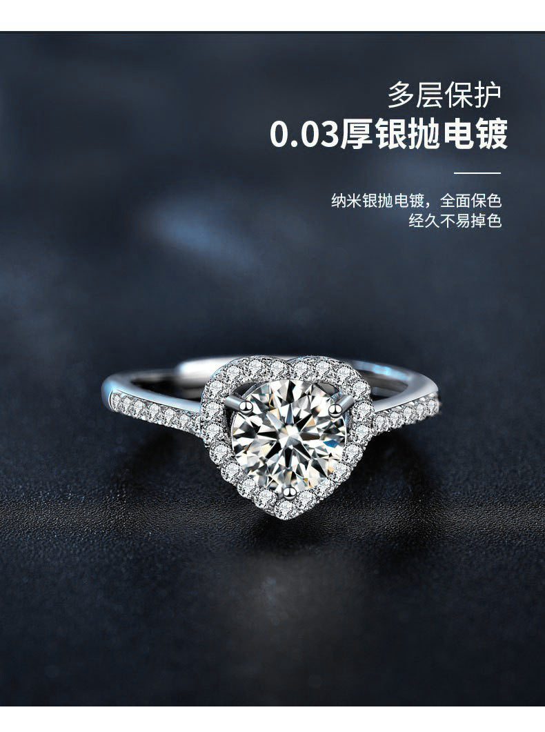 Wholesale Moissanite 925 Sterling Silver Ring Ins Style Heart Opening Versatile Wedding Ring Jewelry