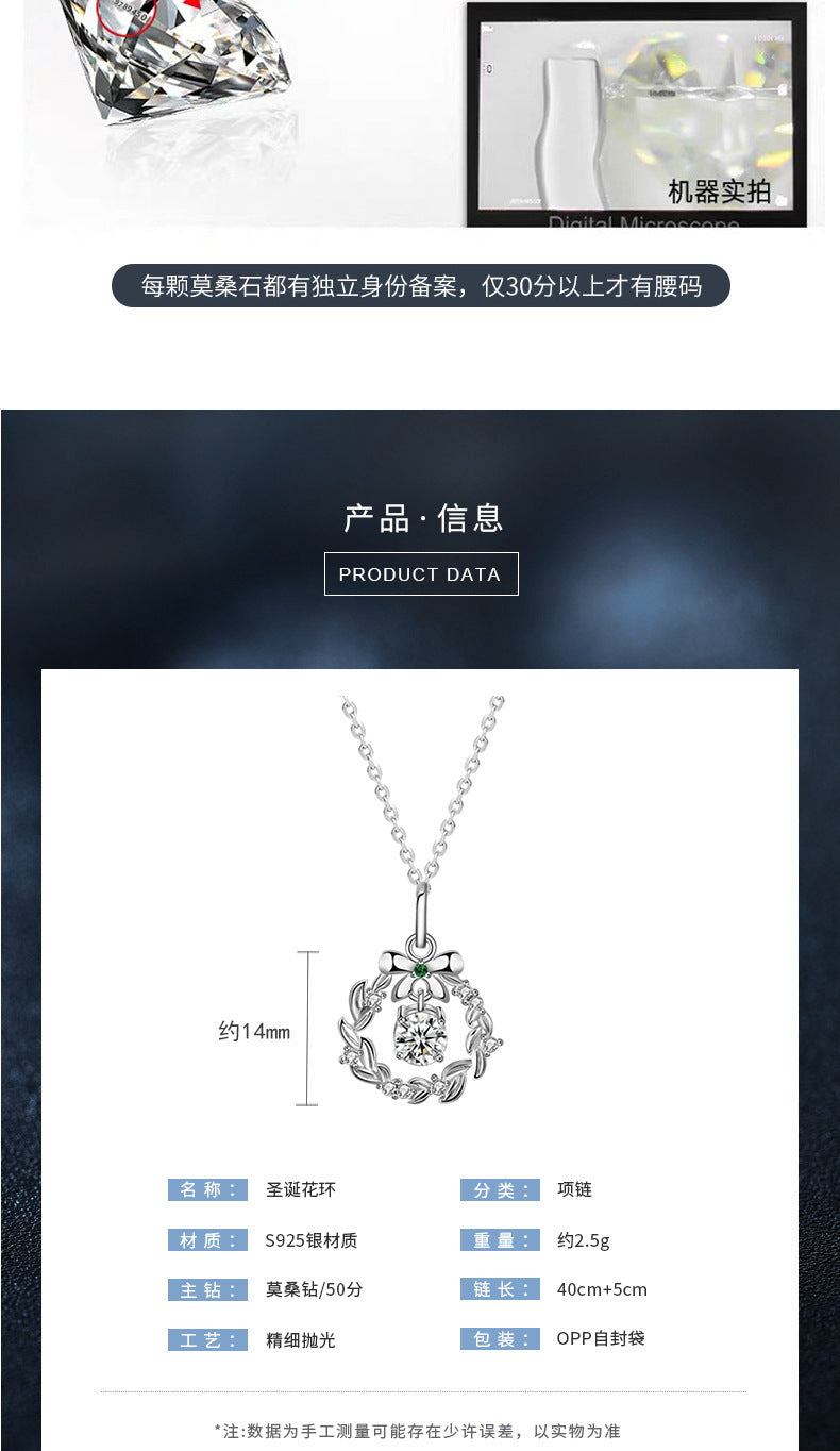 Original Necklace Garland Christmas Moissanite Jewelry Wholesale 925 Sterling Silver Bow Pendant Ins Valentine's Day Gift