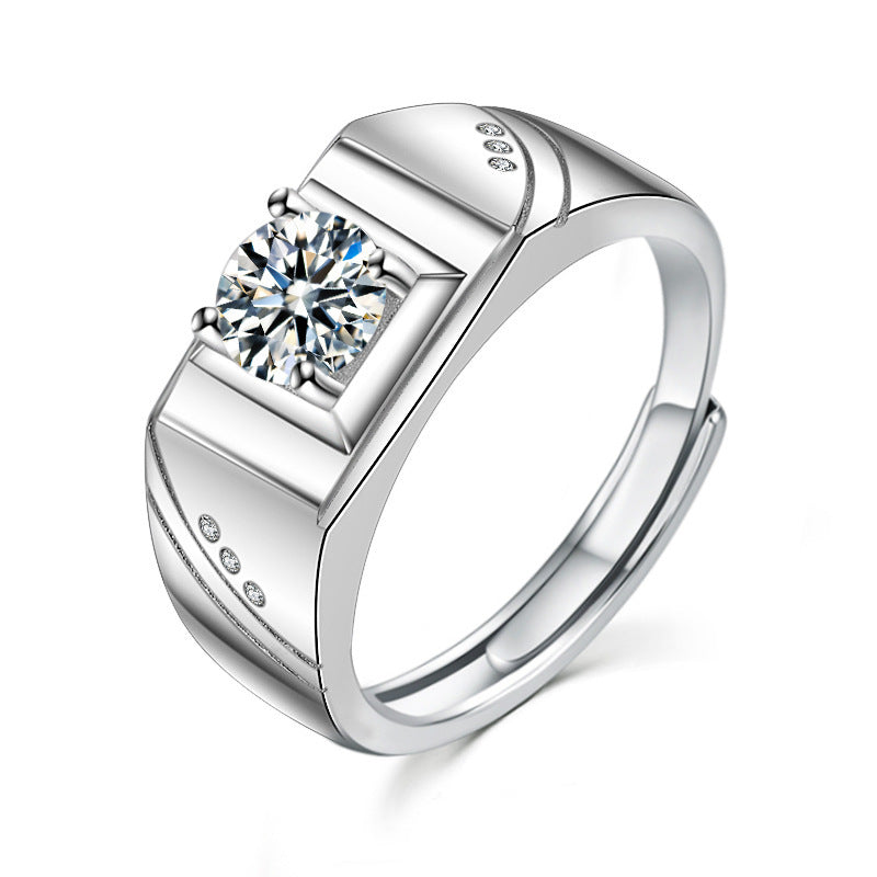 925 Sterling Silver Couple Rings - Korean and Japanese Style Open Rings with Moissanite - Personalized Engraved Couple Rings for Qixi Valentine's Day