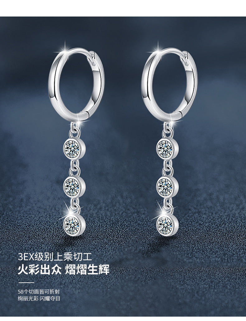 莫桑石流苏耳环高级感925纯银简约韩版小清新耳坠耳饰品