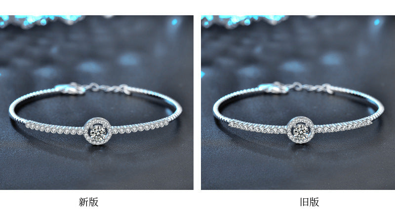 Moissanite 925 silver bracelet, girls' high-end bracelet, open silver bracelet, silver ring, Goddess Day gift accessory