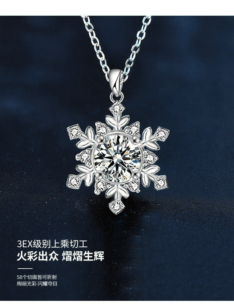 Original 925 Sterling Silver Snowflake Necklace, Universal Women's High-end Moissanite Pendant Silver Jewelry Collar Chain Gift