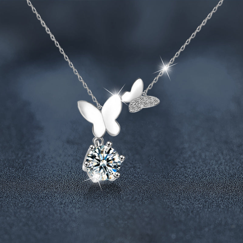 925 Silver Moissanite Butterfly Necklace, Colorfast, Women's Design, Autumn Winter High-end Collar Chain, Ins Unique Accessories