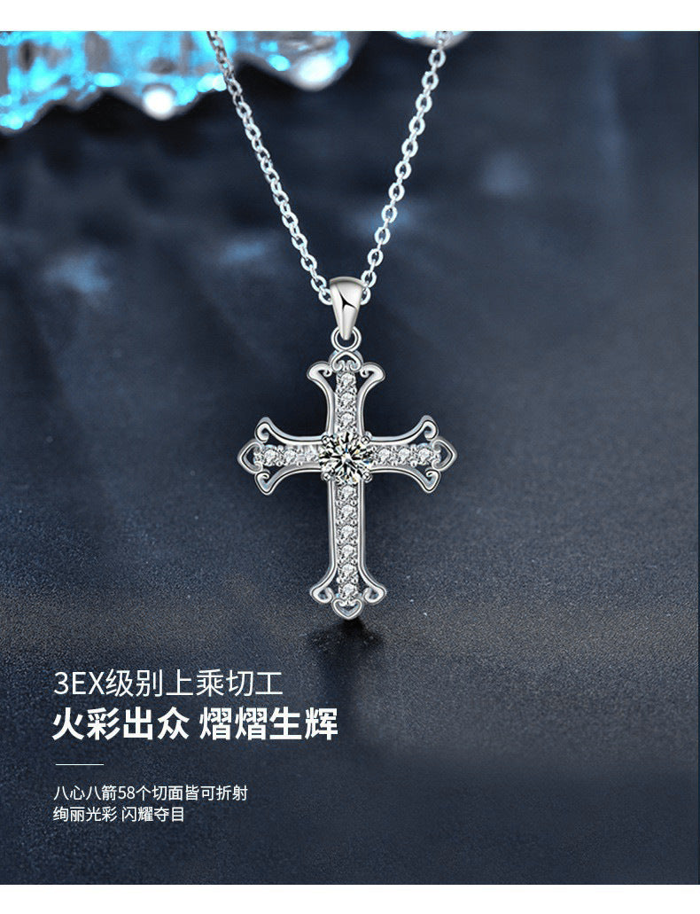 Original 925 Pure Silver Moissanite Necklace Jewelry for Women, Cross Pendant Wholesale, Simple Collar Chain