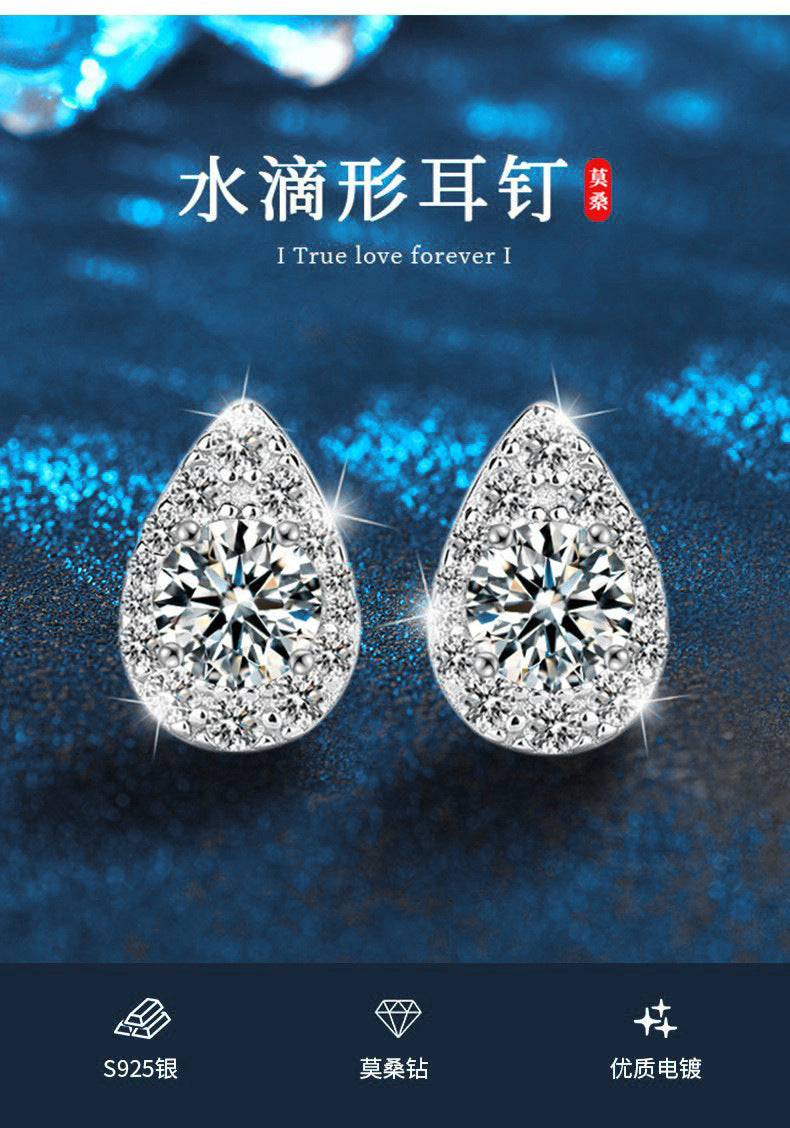 Dropping Earrings 925 Pure Silver High-end Simple Stylish Moissanite Earrings 50 Points D Color Silver Earrings