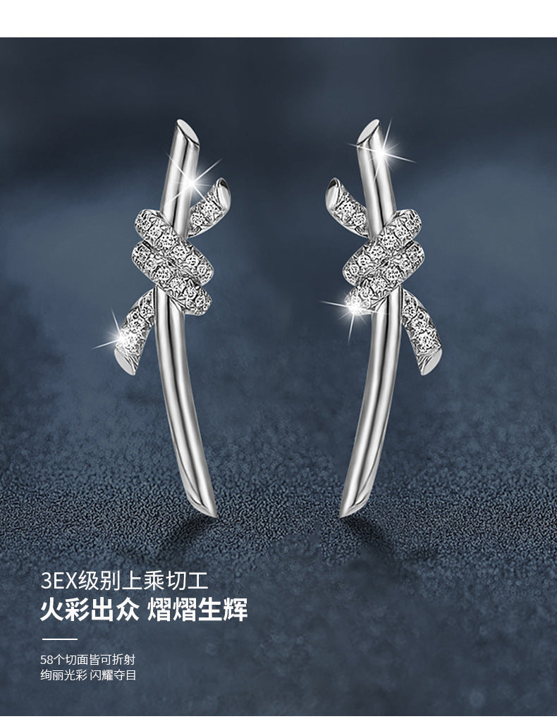 莫桑石T家耳钉925純銀简约新款创意扭绳耳饰耳环爆款热卖饰品