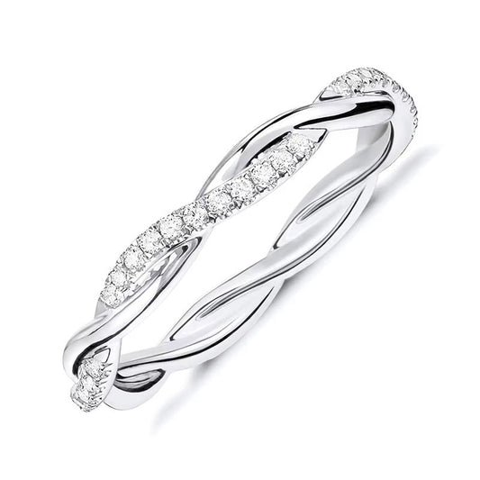 Hot-selling foreign trade 925 pure silver twisted rope ring with zirconia and rhodium plating, cross-border hit in Europe and America