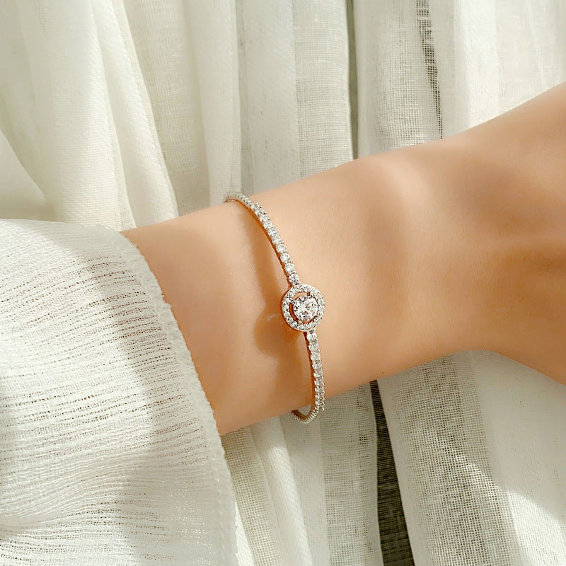 Moissanite 925 silver bracelet, girls' high-end bracelet, open silver bracelet, silver ring, Goddess Day gift accessory