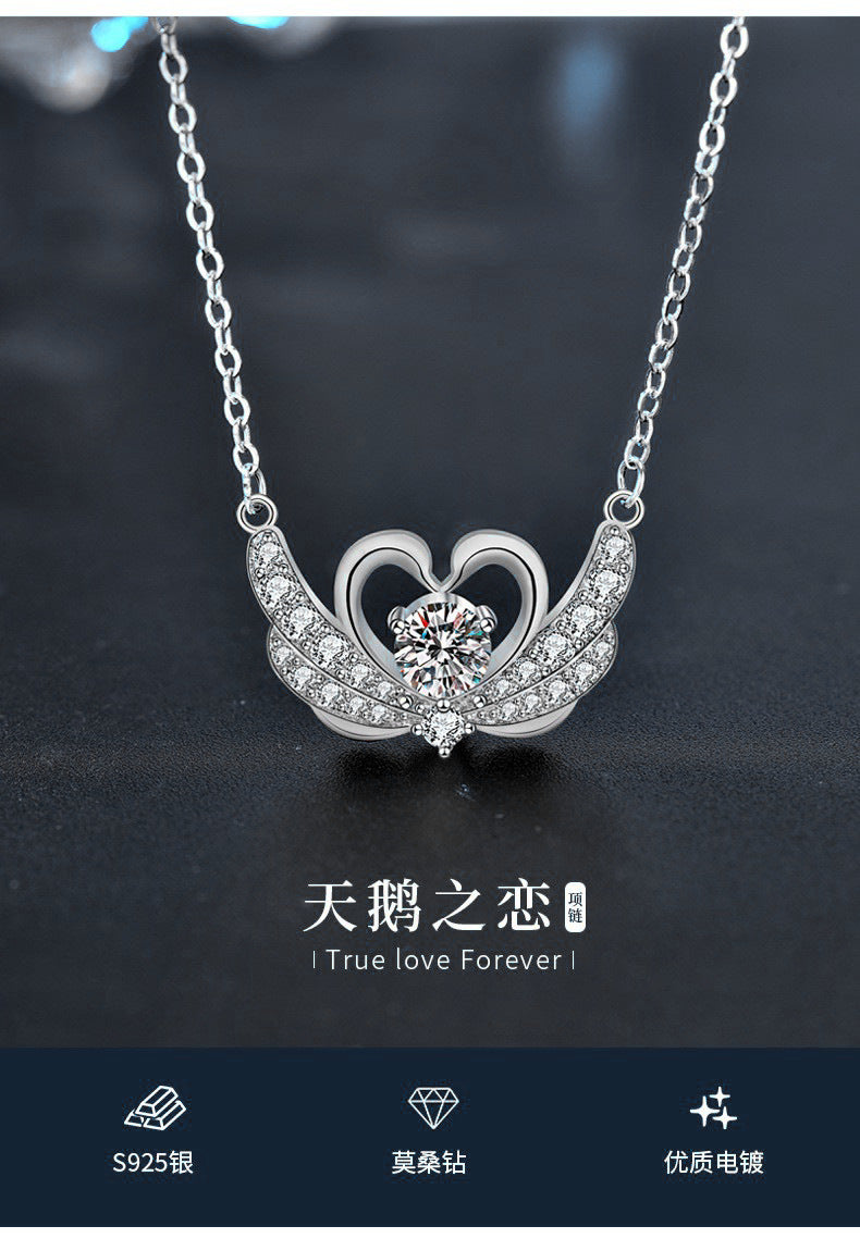 Original design jewelry 925 pure silver swan necklace high version moissanite pendant new collar necklace