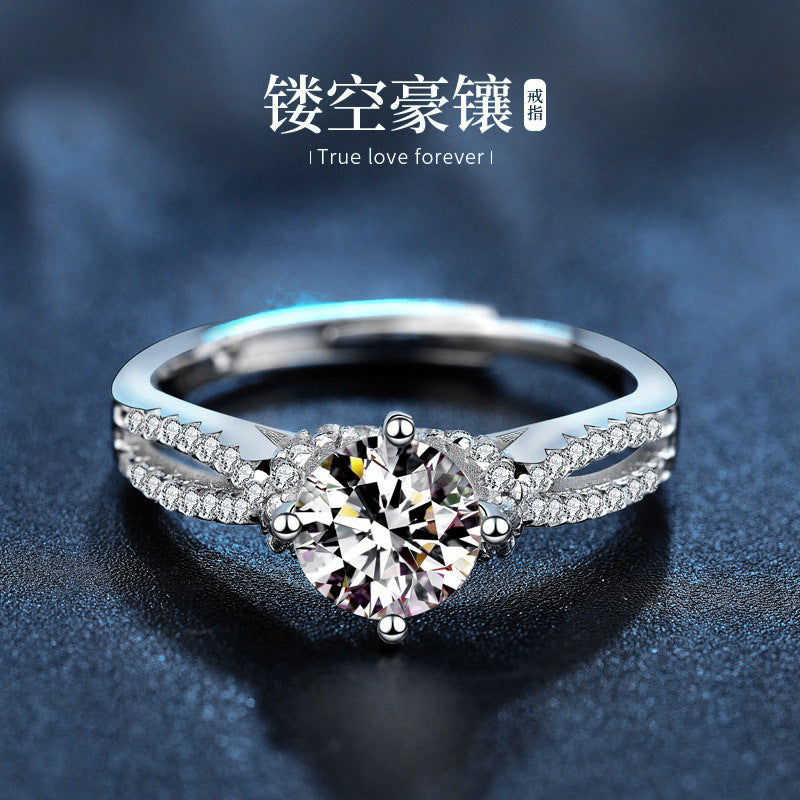 925 Silver Moissanite Ring Starry Night Double Row Ring Finger Diamond Simple Personalized Open Couple Gift