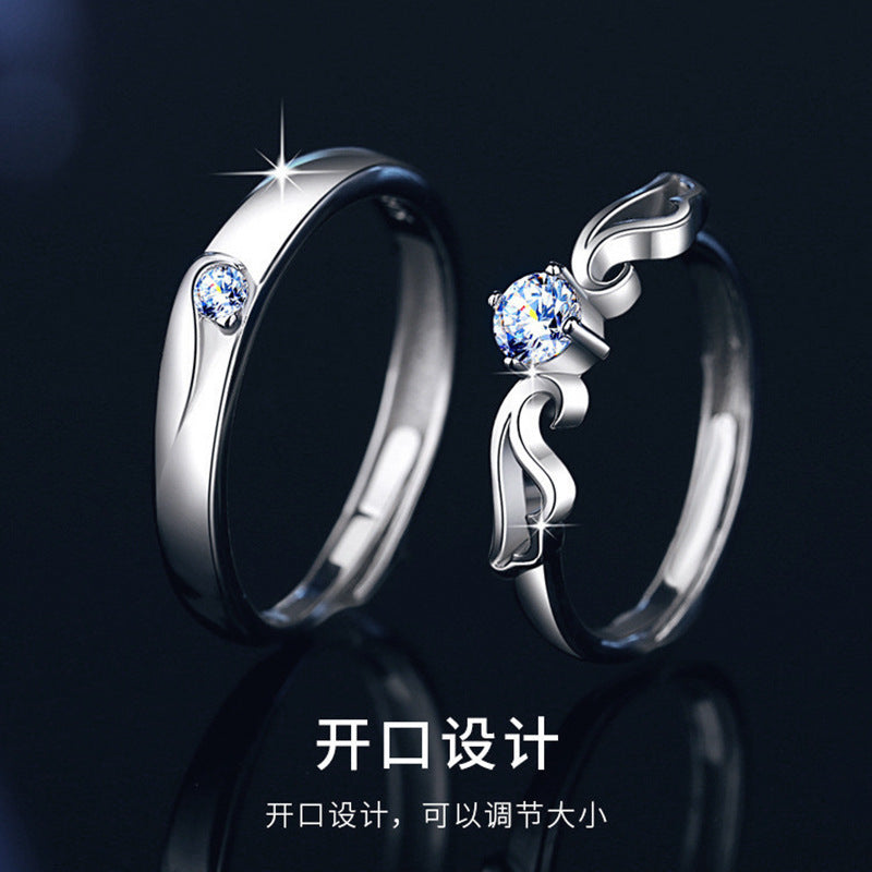 Mossianite 925 silver angel wing couple ring ins simple open ring wedding diamond jewelry ring setting