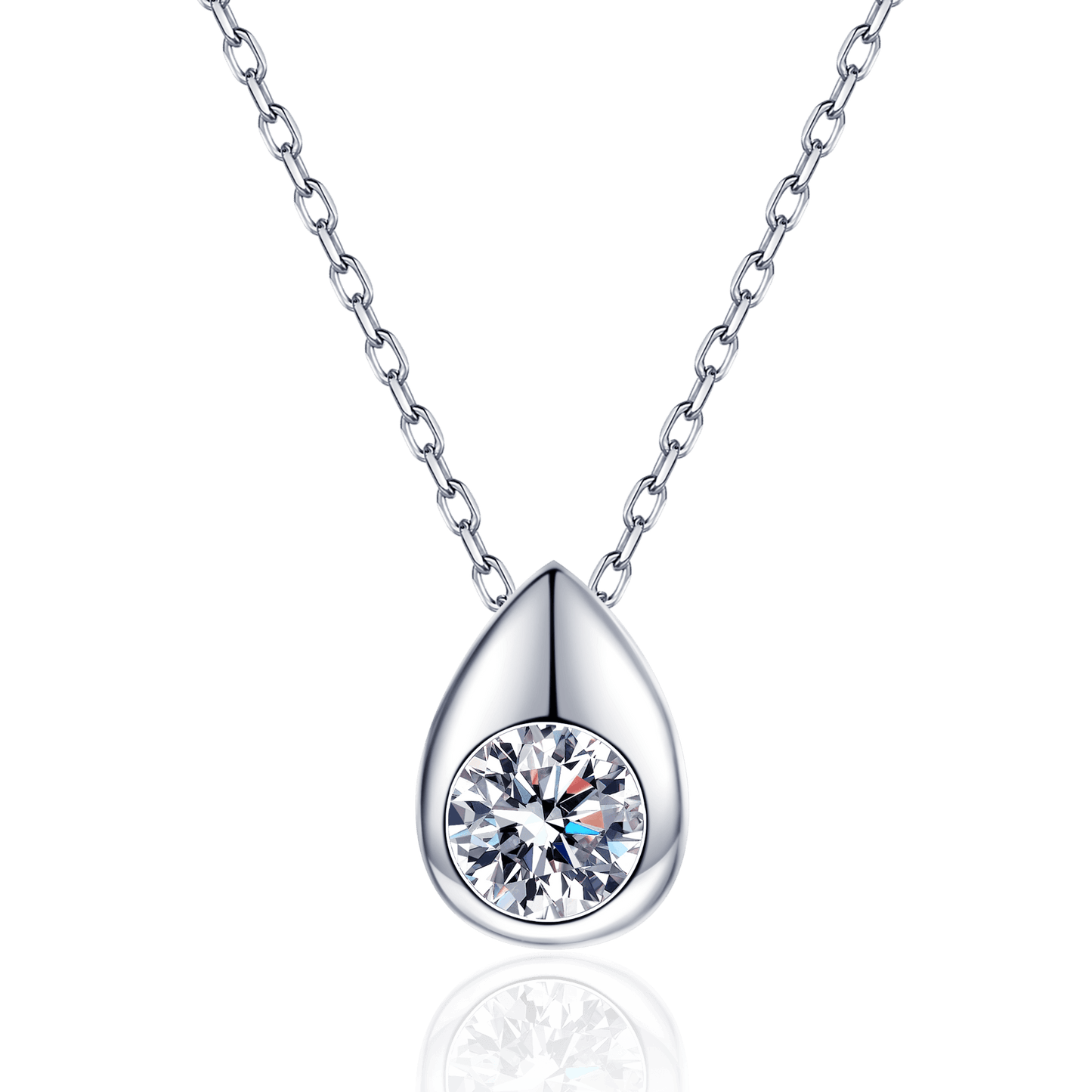 Silver Bean Water Drop Moissanite Necklace