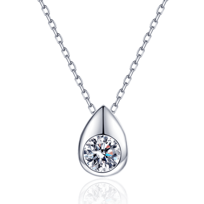 Silver Bean Water Drop Moissanite Necklace