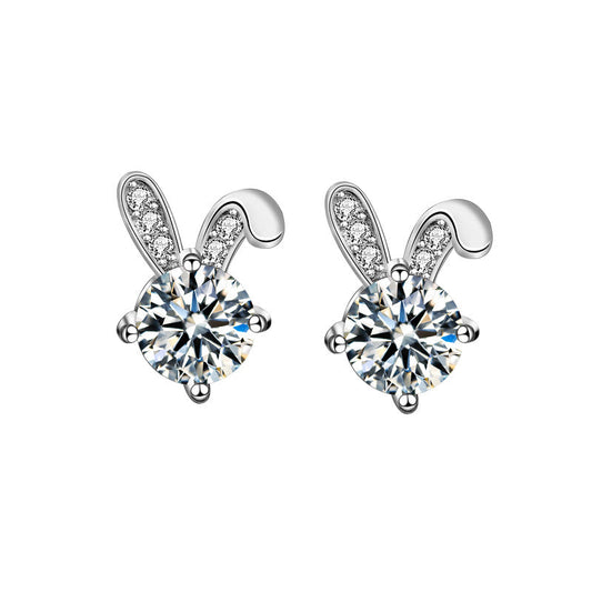 s925 cute rabbit earrings, women's pure silver, unique design, moissanite earrings, high-end earrings, design sense