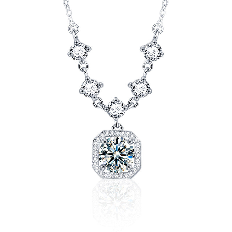Mozambique 925 Sterling Silver Tassel Necklace Jewelry, Women's Unique High-end Style Cube Pendant Collar Chain