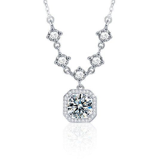Mozambique 925 Sterling Silver Tassel Necklace Jewelry, Women's Unique High-end Style Cube Pendant Collar Chain