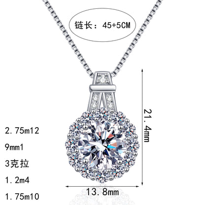 S925純銀莫桑石太陽花吊墜項鏈
