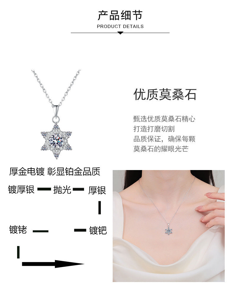 S925純銀莫桑石雪花六芒星項鏈